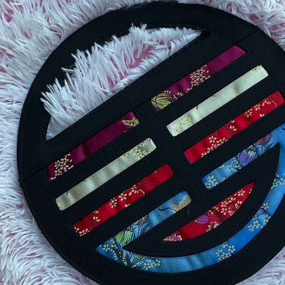 Nolita round cut out handle brocade colorful asian fabric modern purse bag - Picture 14 of 15